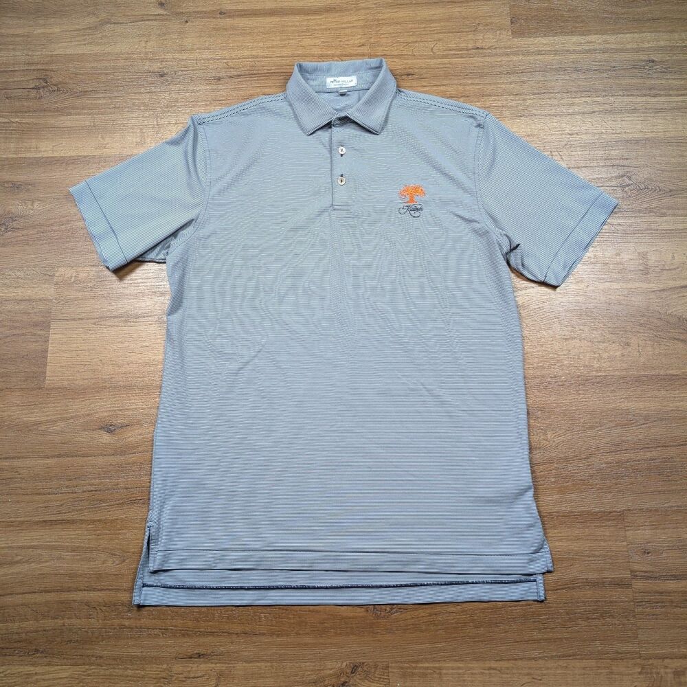 Peter Millar Summer Comfort Polo Shirt Mens M Gray Striped Kiawah Golf Logo